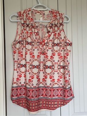 PerSeption Concept Tank Top with V-Neck, and Coral and Navy Print